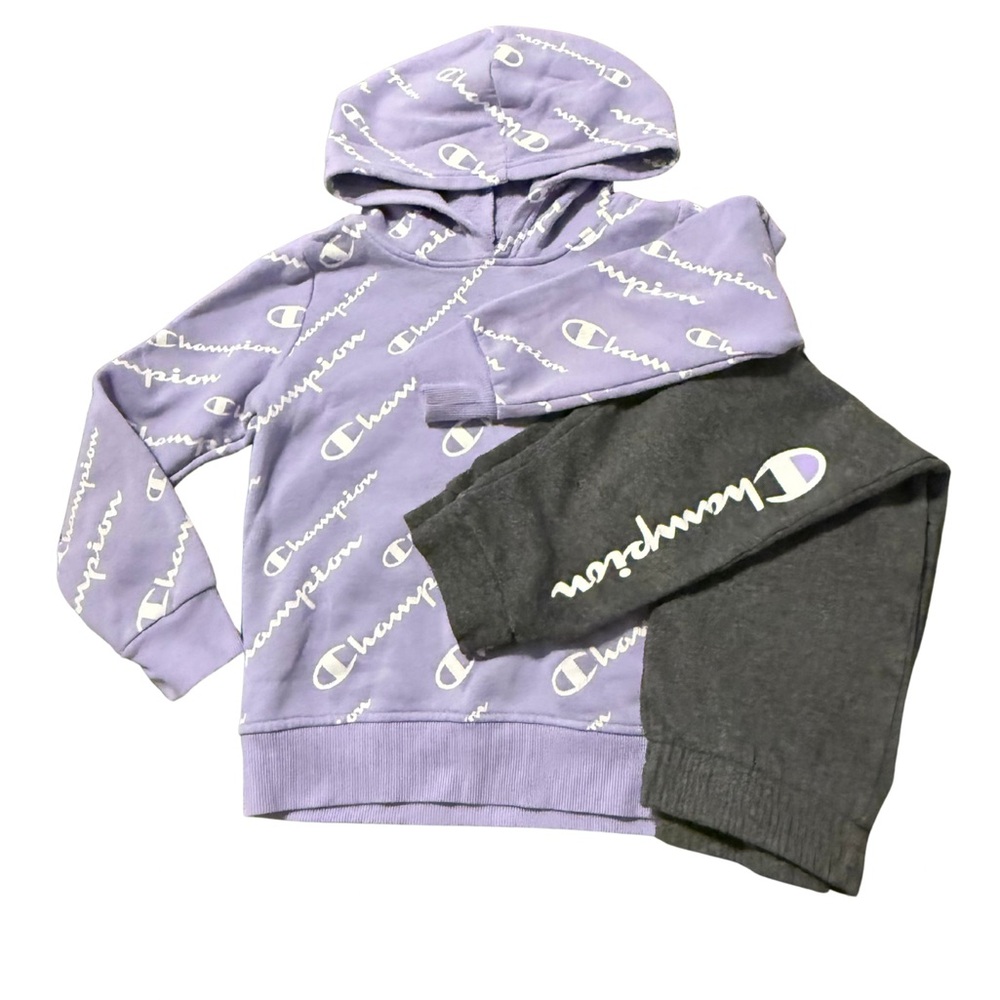 Champion Kids Purple Hoodie and Gray Pants Set